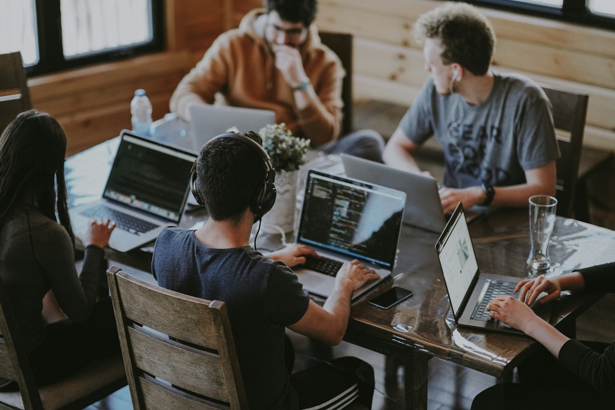 A product team working through a build together