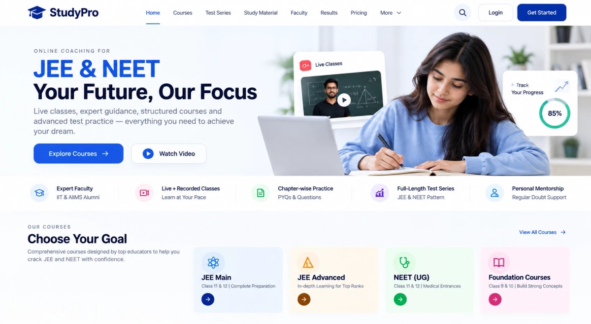 StudyPro coaching website for JEE and NEET