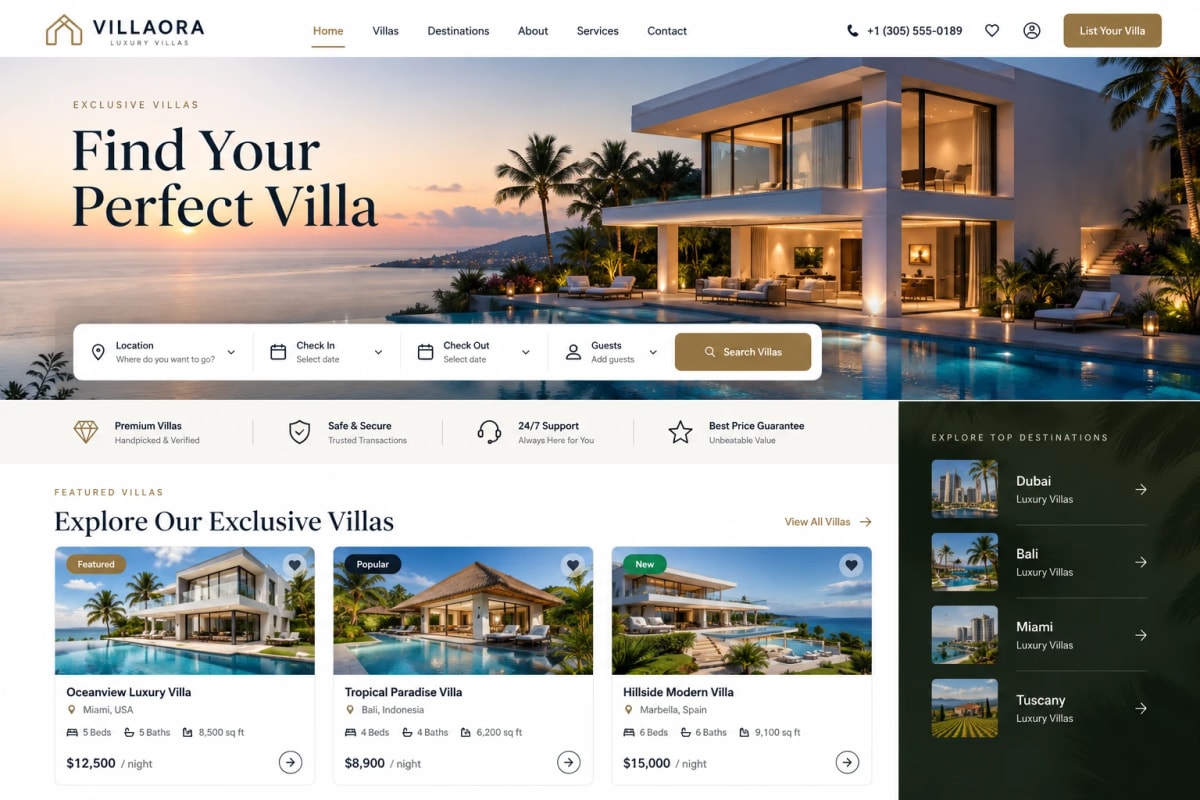Villaora luxury villa listing website