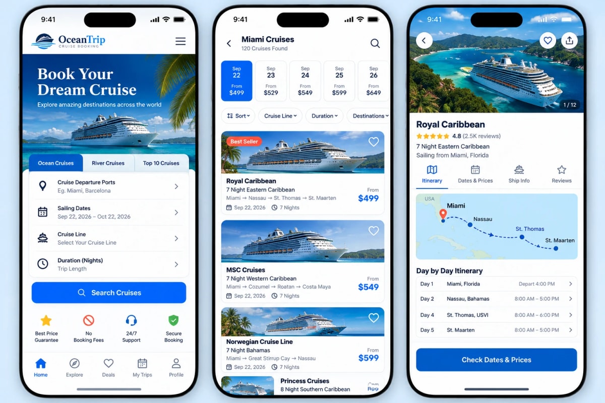 OceanTrip app with Search Cruises and Check Dates & Prices